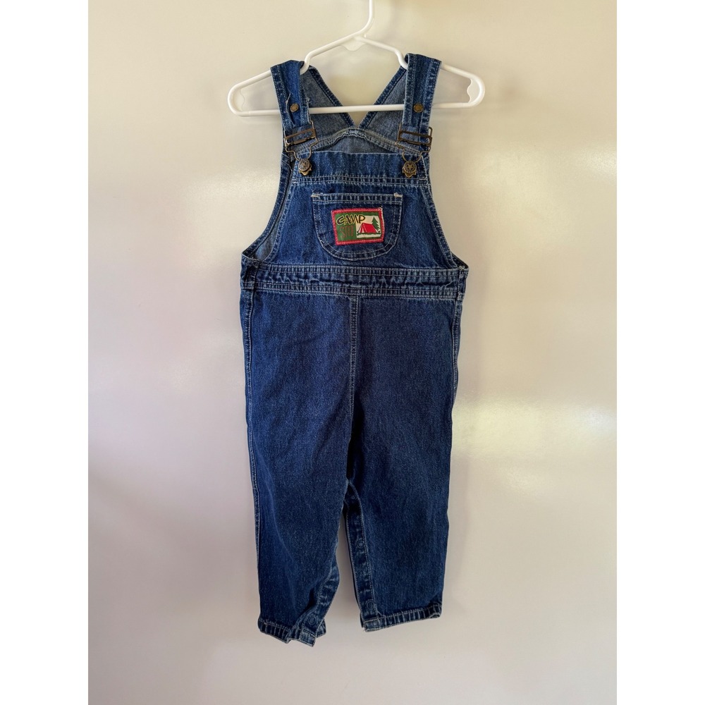 Vintage Mc Kids Denim Overalls and Shirt Set 18 Months Camp Site 90s Blue Red - Picture 6 of 8